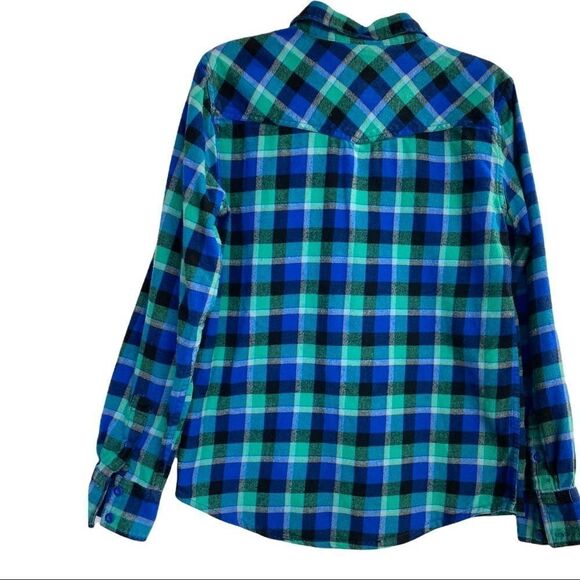 OCEAN PACIFIC, Men’s Plaid Flannel Western style shirt, Sz S(34-36), blue&green - Picture 2 of 8